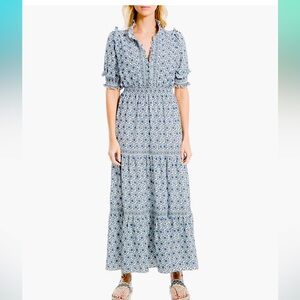 Max Studio Women's Elbow Length Sleeve Print Tiered Maxi Dress